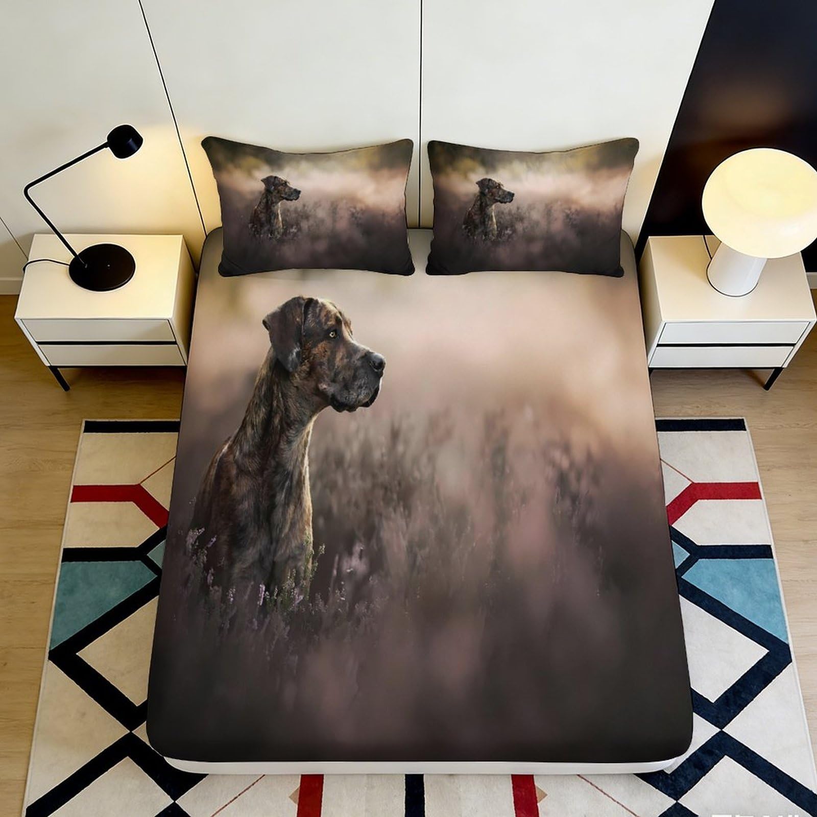 3D Printed Brown Dog Art Fitted Sheet Microfiber Soft Mattress Cover with Foggy Landscape for Bedroom Dorm Decor 90x200x25cm