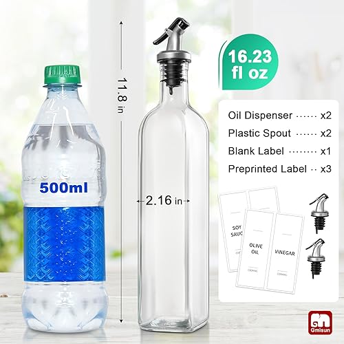 Miniatura 2 de GMISUN - Juego de botellas dispensadoras de aceite de oliva y vinagre, 2 botellas dispensadoras de aceite y vinagre, dispensador de aceite de cocina