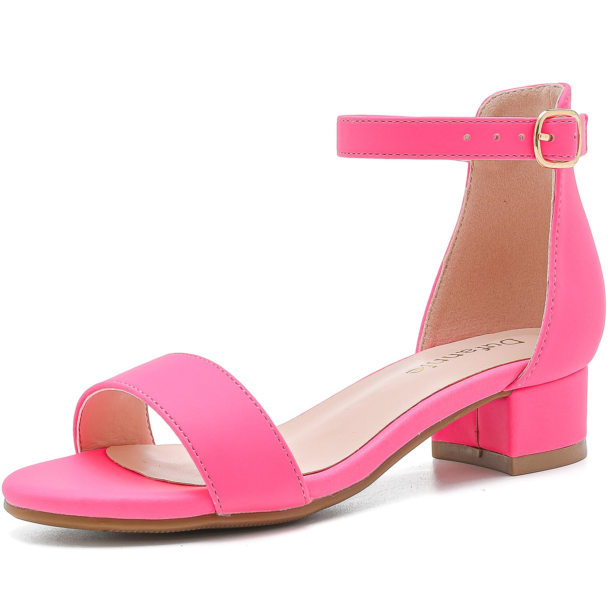 Dufannie Girls Sandals Low Heels Dress Pump Ankle Strap Open Toe Flower Girl Wedding Party for Toddler Little Big Kid