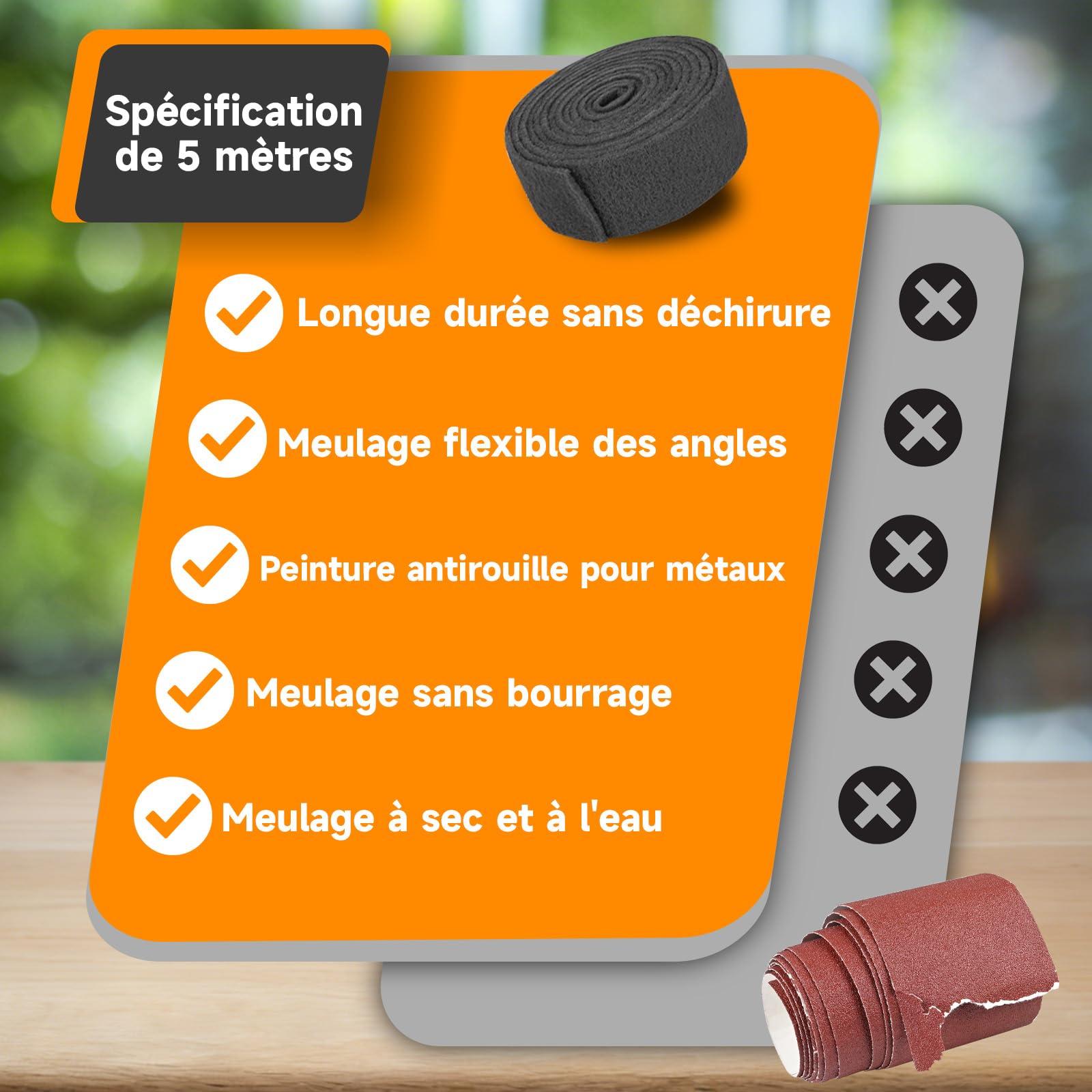 Tampons de Ponçage 5m x 95 mm, Grain 1000 Rouleau Eponge Abrasif | Idéale pour la Peinture, le Bois, le Métal, l'Acier Inoxydable Ponçage et Polissage