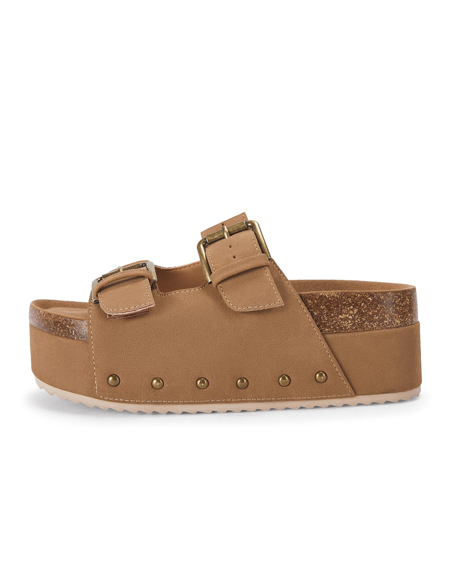 Coutgo Women's Cork Platform Sandals Slip on Mules and Clogs Double Buckle Straps Summer Shoes