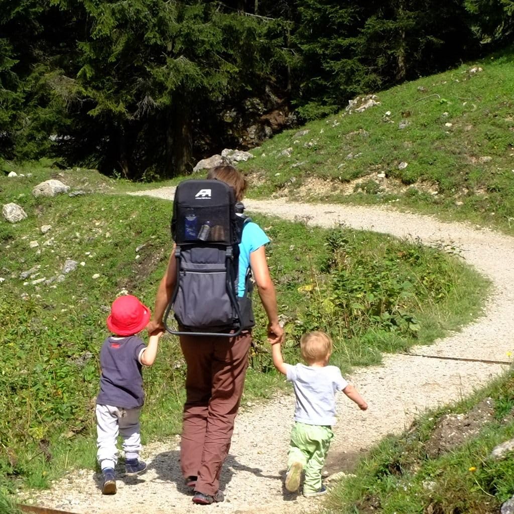 Lil' Boss Mochila Portabebés de Senderismo FASports, Ergonómica para Niños de 20–25 kg, con Techo para Lluvia y Sol, 50 x 38 x 90 cm