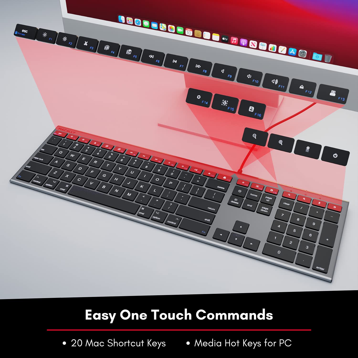 Macally Ultra Slim USB Wired Computer Keyboard Works as a Windows or