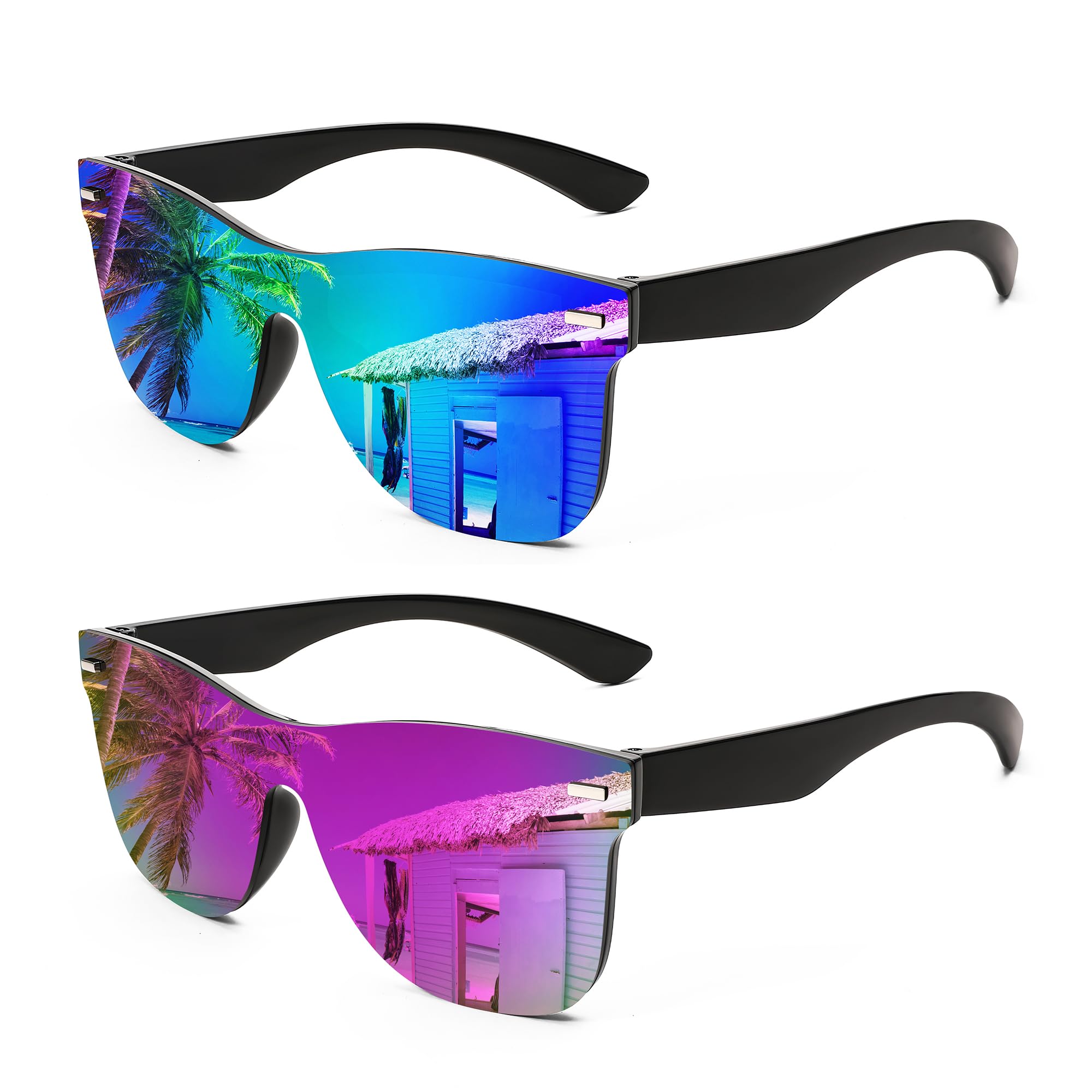 FEISEDY Trendy Rimless Mirrored One Piece Lens Sunglasses Reflective Sun Glasses B4114