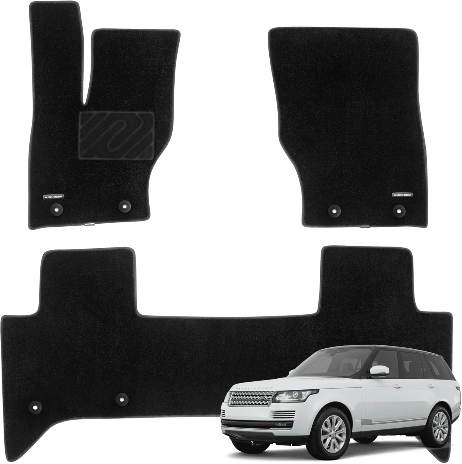 WENNEBIRD Superior Carpet Floor Mats for 2013-2021 Land Rover Range Rover (L405) (Excludes Sport), 0.5-Inch Ultra-Thick, Noise-Reducing, All-Weather Waterproof Anti-Slip – 3-Pc Set 2013-2021 Range Rover 3-Pc Set