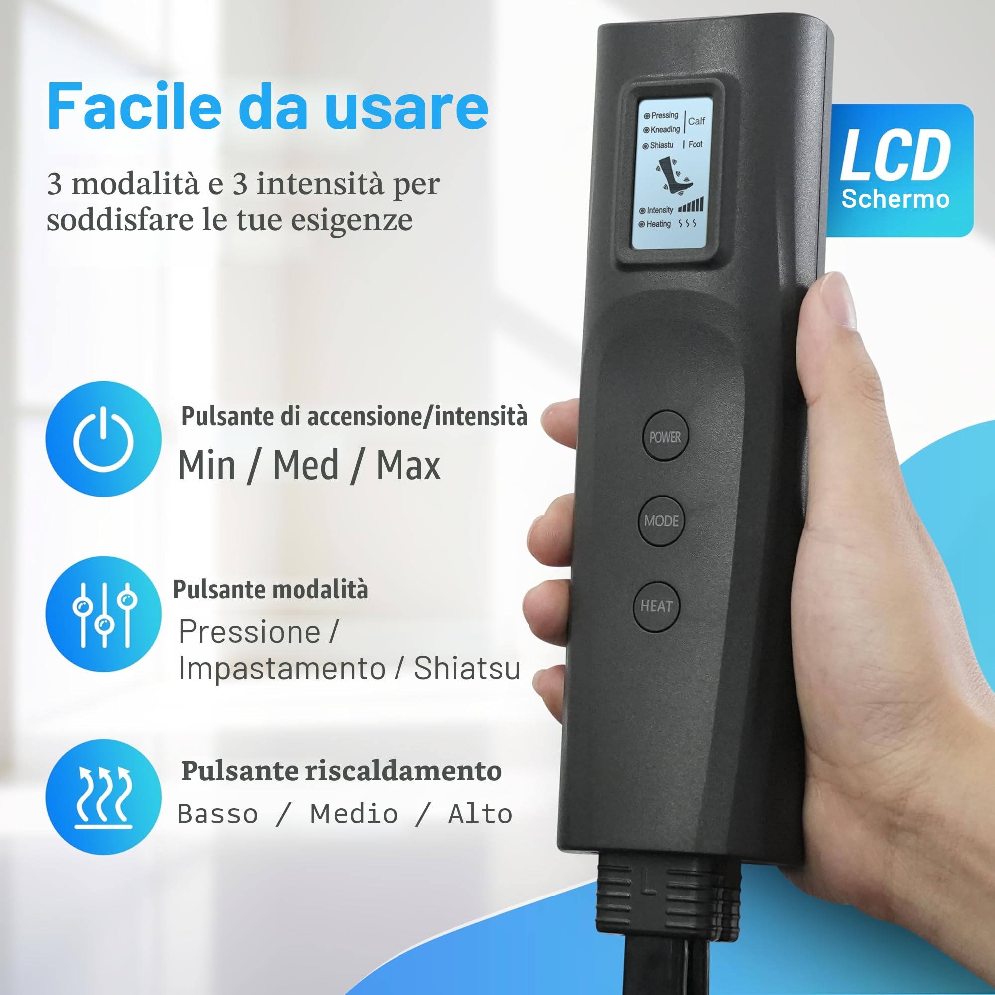 COMFIER Massaggiatore per gambe, a compressione, al polpaccio, con calore, regali per uomini, 3 impostazioni di calore e 3 intensità, nero