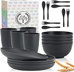 Wheat Straw Dinnerware Sets, Homienly 20pcs Unbreakable Microwave Dishwasher Safe Tableware Lightweight Bowls, Cups, Plates Set Reusable Dinner Plates Bowls Set (Blue)