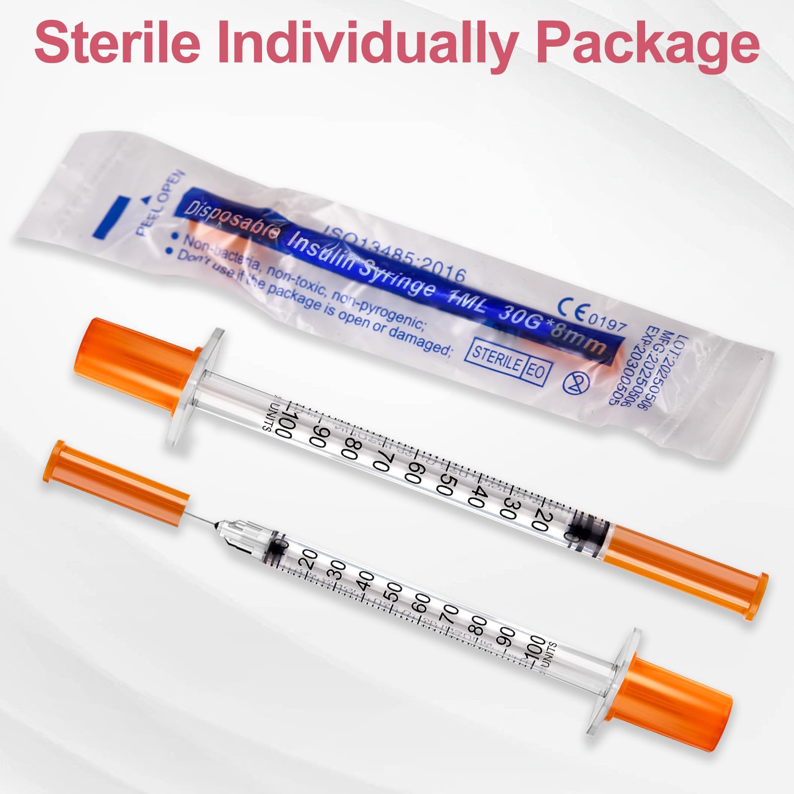 100 Stück 1ml Plastiktube 30G 8mm, Spritze mit Skala einzeln versiegelt für die Flüssigkeitstrennung,Laborzubehör