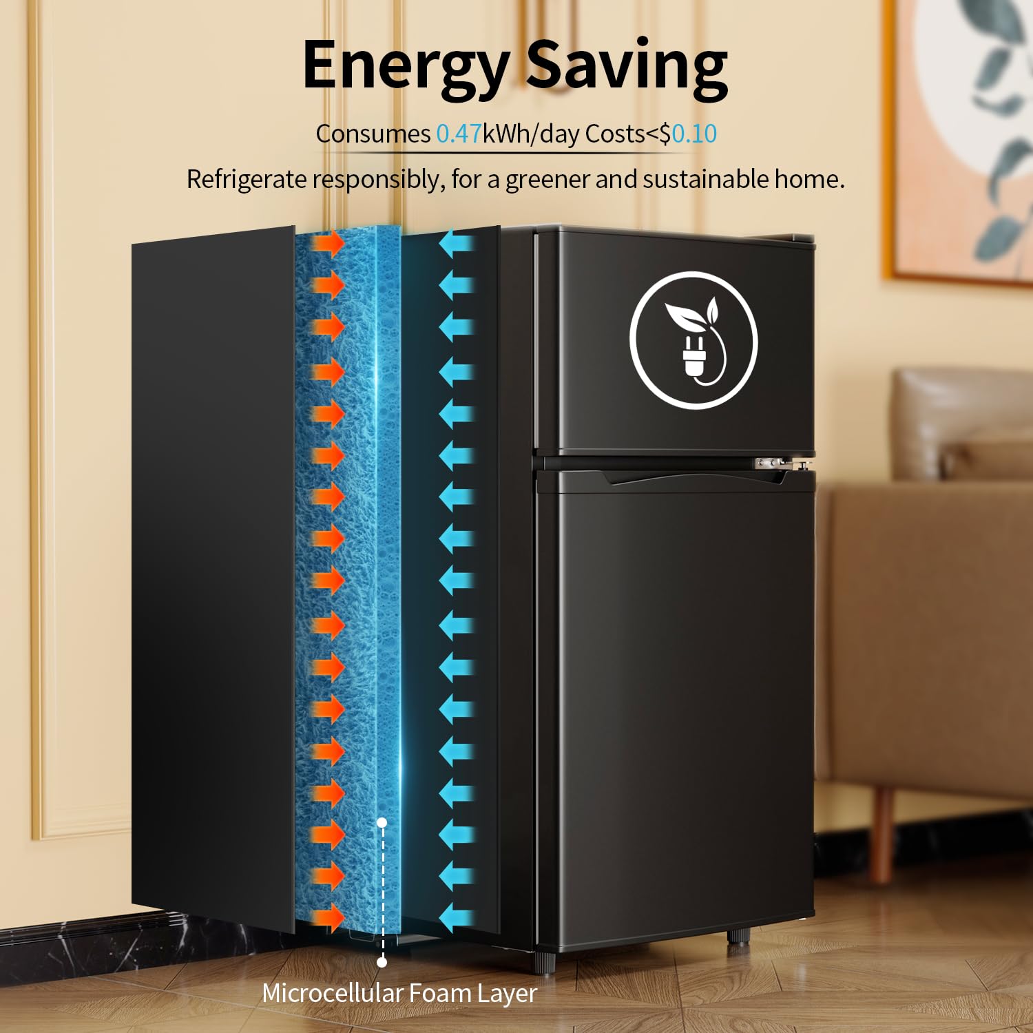 Tehanld Double Door Refrigerator With Freezer, Mini Fridge For Bedroom Office Dorm And Apartment, Small Compact Refrigerators With Wheels, Red 3.5 Cu. Ft. on Fridge.com - View 5