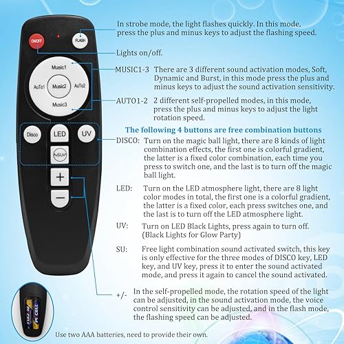 Miniatura 5 de Luces de fiesta de bola de discoteca activadas por sonido, iluminación estroboscópica para escenario de DJ, sala de baile interior, exterior,