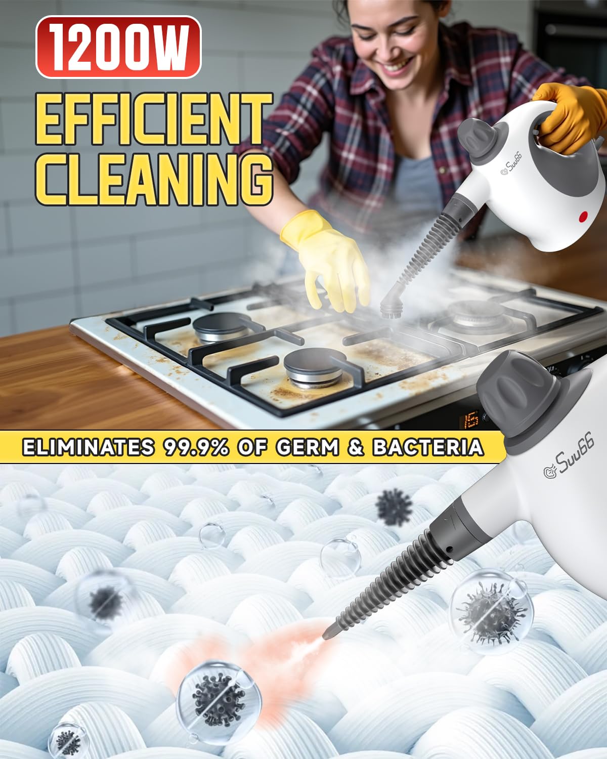 Pulitore a vapore portatile con blocco di sicurezza, serbatoio grande da 500 ml e 19 accessori, pulizia profonda multi-superficie per cucina, bagno, auto, divano, rimuove la sporcizia ostinata