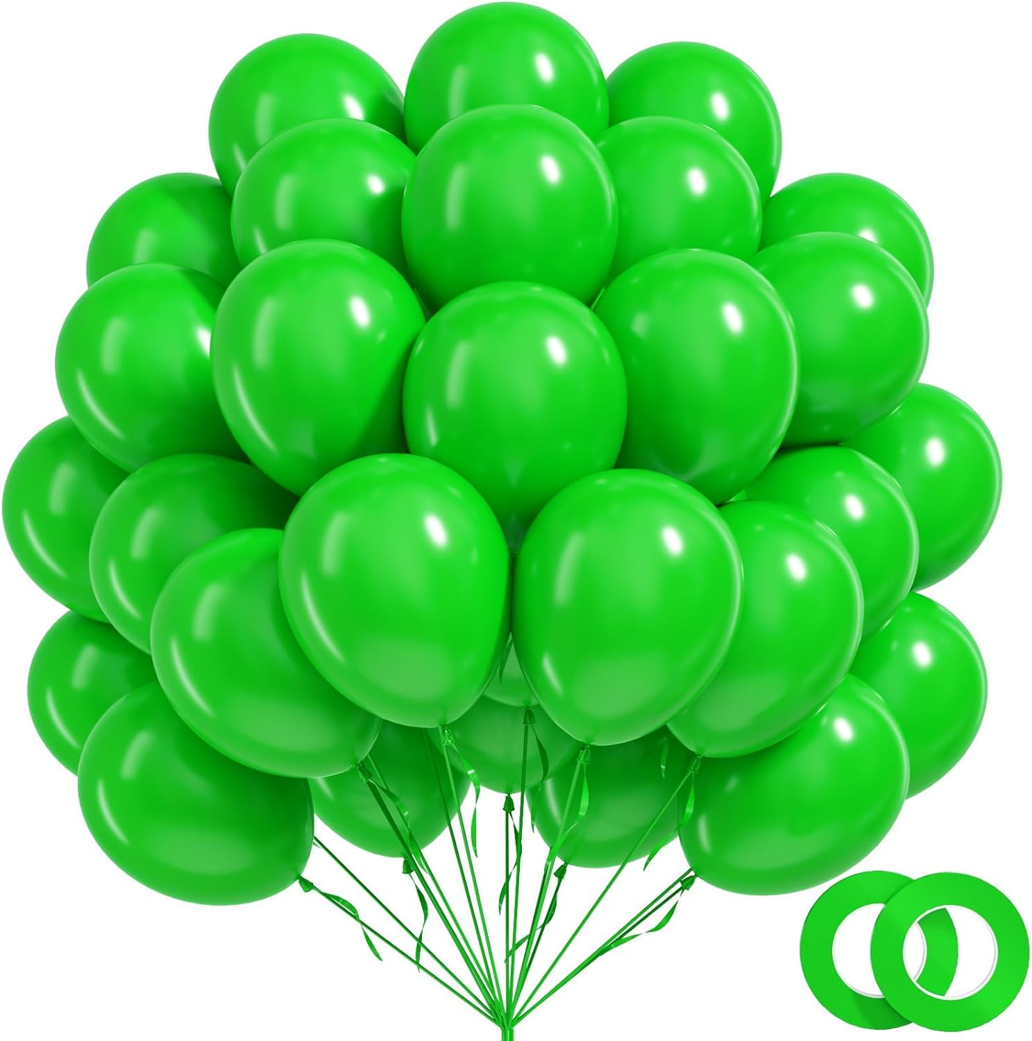 BAUANOOY 100pcs Green Balloons 12 inch, Green Latex Balloons with Ribbon for Birthday Baby Shower Tropical Safari Party Decorations