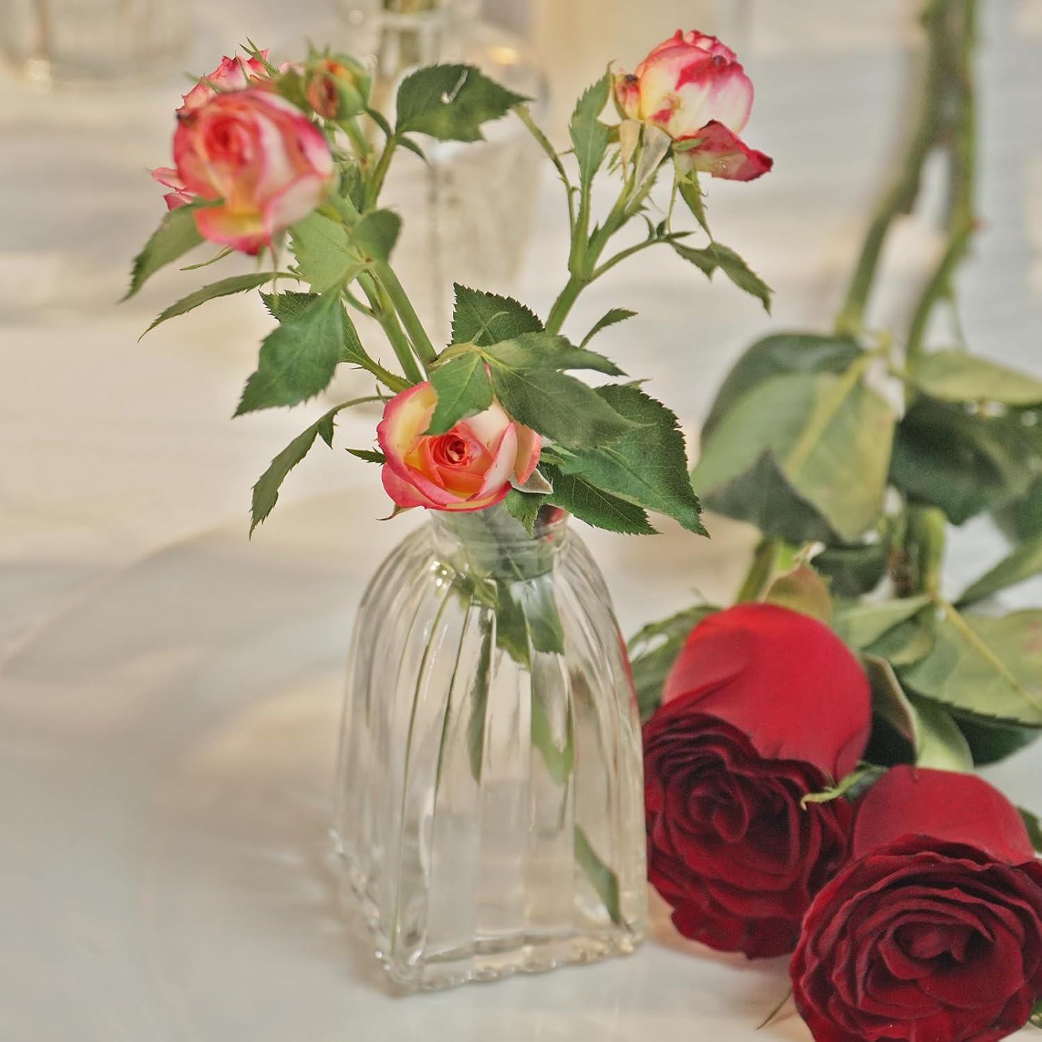 Cieex 16pcs Glass Bud Vase, Small Vase for Flower, Clear Flower Vases for Centerpieces, Mini Vintage Vase in Bulk for Wedding Table Home Decoration