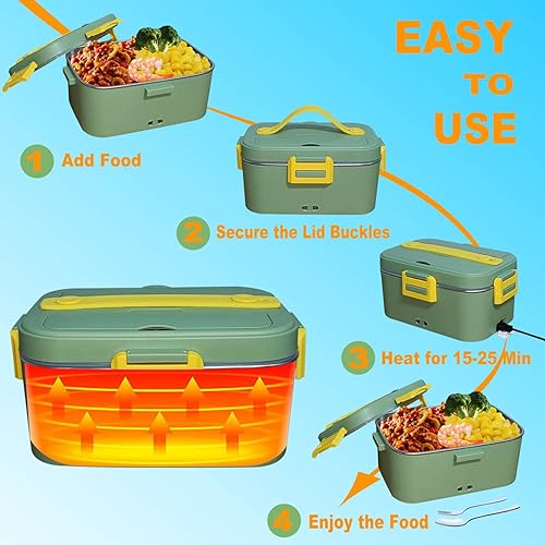 Miniatura 6 de Electric Lunch Box Food Heated 80W 12V 24V 110V Faster Food Warmer Heater for CarTruckHome Portable Heating Boxes with 1.8L 304 SS Container Fork &amp;