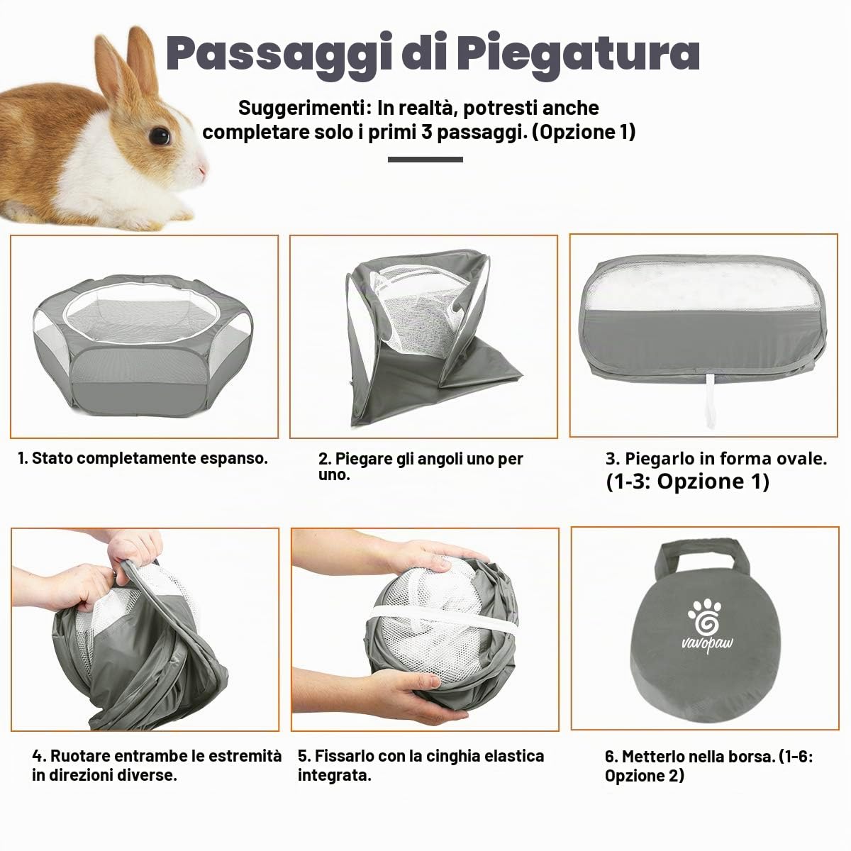 VavoPaw Recinzione per Piccoli Animali Domestici, Recinto Portatile Pieghevole Recinto Impermeabile con Cerniera per Interni o Esterni, per Gatti Conigli Furetti Criceto Scoiattolo, Grigio