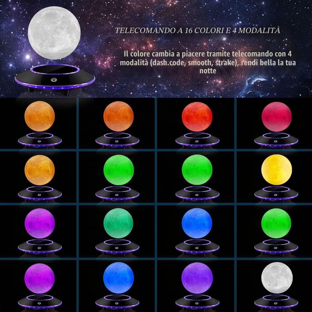 luce di luna levitante magnetica lampada fluttuante nell'aria liberamente con gradiente luce calda e bianca a LED per la decorazione di casa o ufficio, regali unici, luce notturna