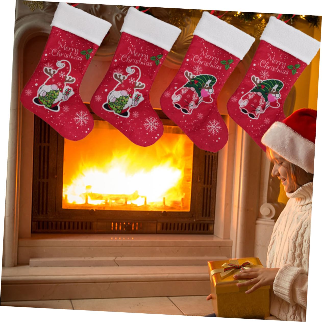 IMIKEYA 14 STK Weihnachtsstrumpf-geschenktüte Santa Hängender Sack Familienweihnachtsstrümpfe Kamin Hängende Strümpfe Krippendekor Weihnachtssocke Sankt-strümpfe Rot Vliessocken