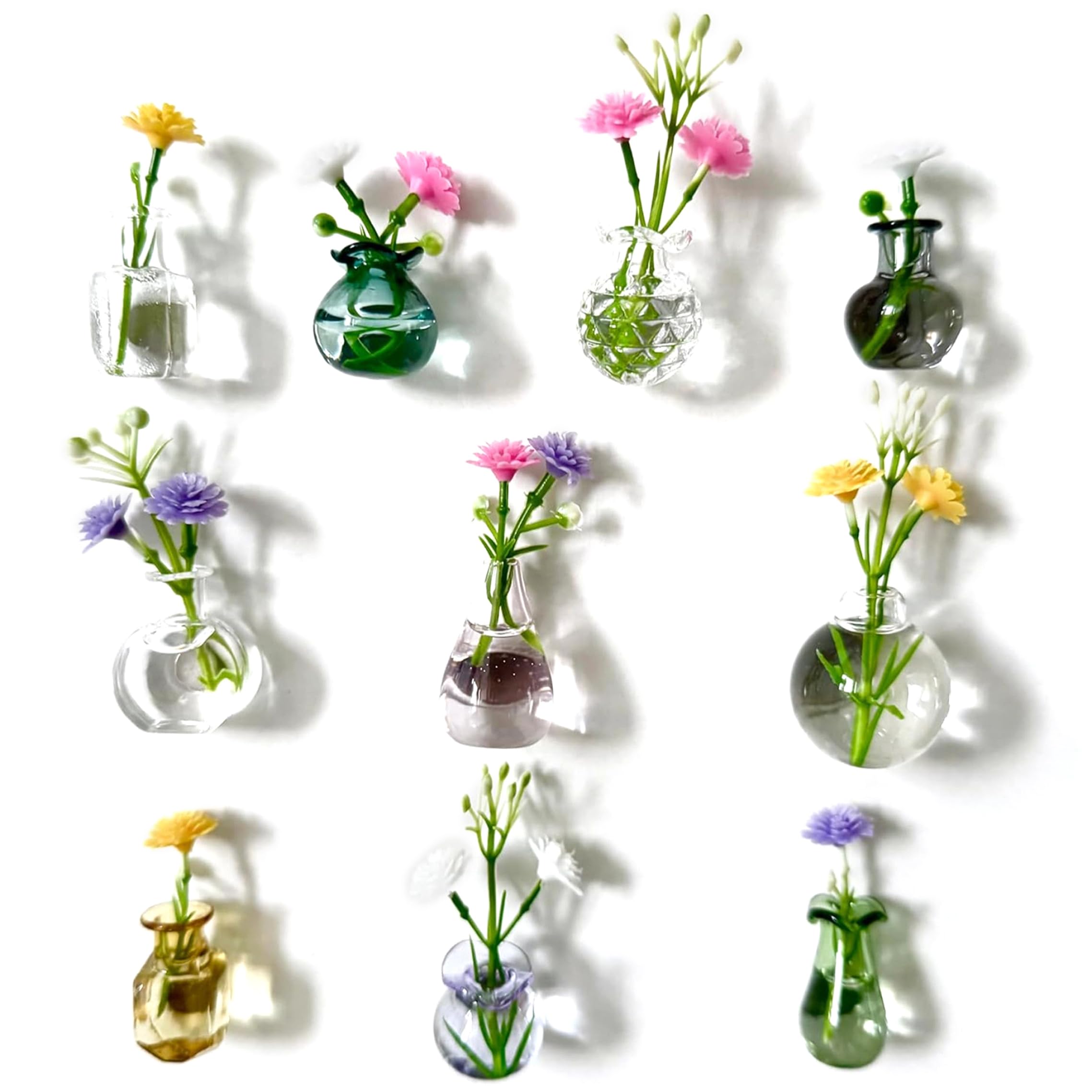 BeVistoso 20 Mini Magnet Vases For Refrigerator Glass Magnetic Flower with Artificial Flowers for Fridge Office Decor