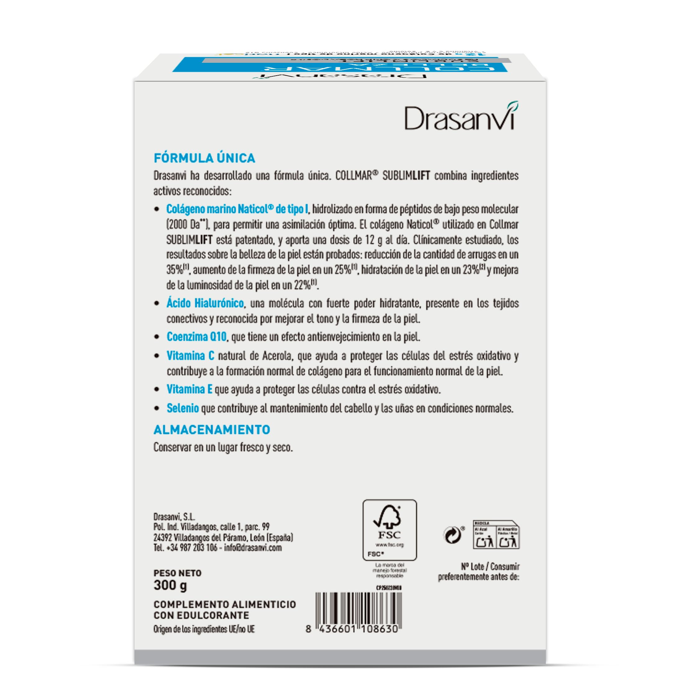 COLLAGENE MARINO BELLEZZA SUBLIMLIFT | Collmar 12 gr Collagene Idrolizzato Puro| Collagene e Acido Ialuronico, Coenzima Q10 +Vitamine | Pelle Soda, Idratata e Senza Rughe | Gusto Ciliegia | 300g