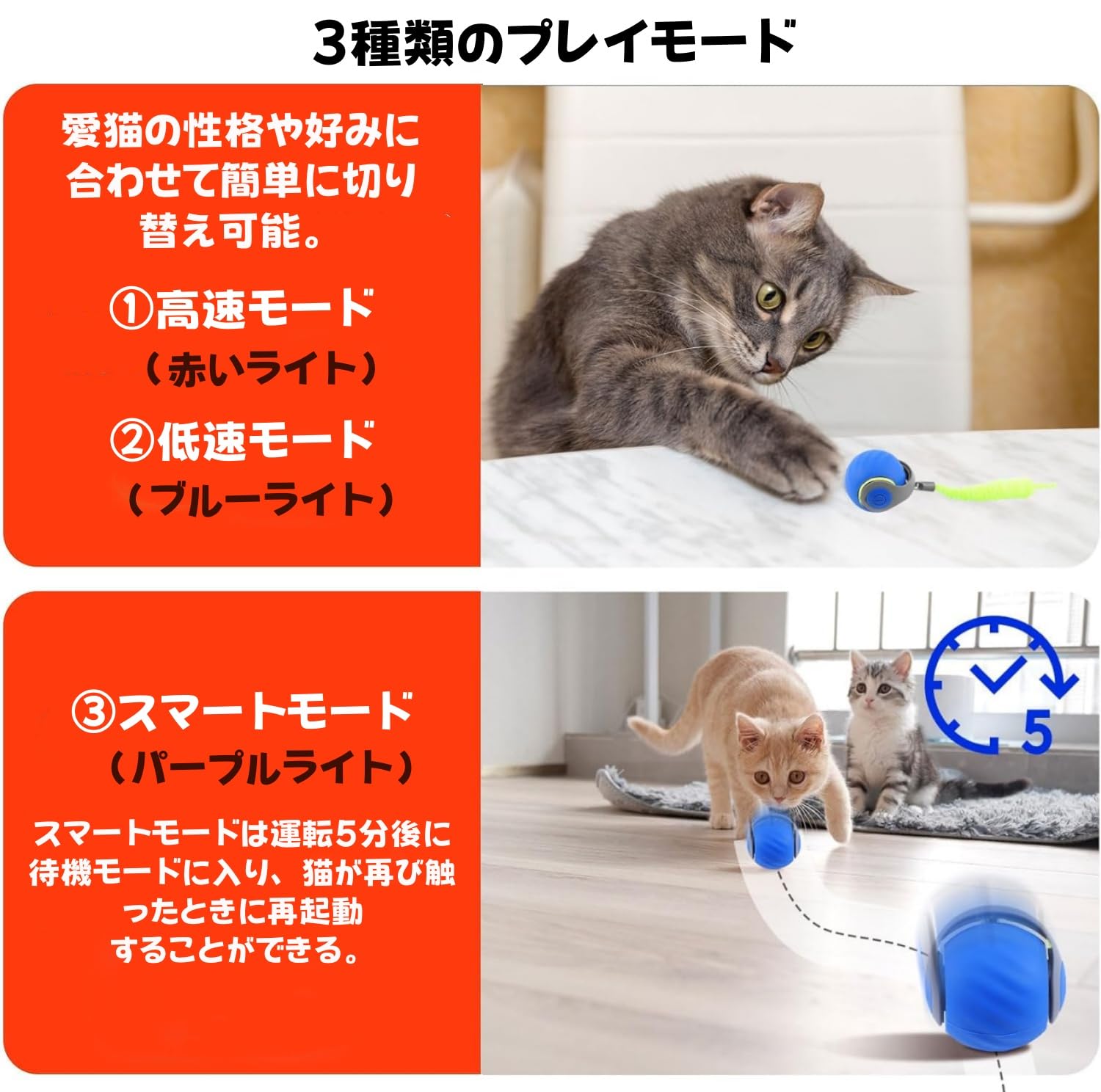 ☆ 猫おもちゃ ボール 自動 転がり＋振れ＋バウンド3モード Amazon | Cheerble 猫おもちゃ 猫ボール 猫用電動おもちゃ 猫