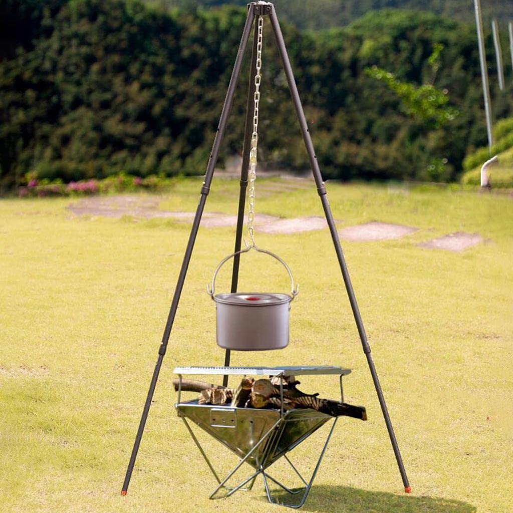 Tripode Poêle Support de Compact avec Chaîne Ajustable en Acier pour de Adapté au Camping Pêche Randonnée