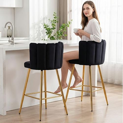 Miniatura 23 de Velvet - Taburetes de bar de 26 pulgadas de altura de mostrador, juego de 2 taburetes de cocina modernos, sillas tapizadas con patas de metal dorado