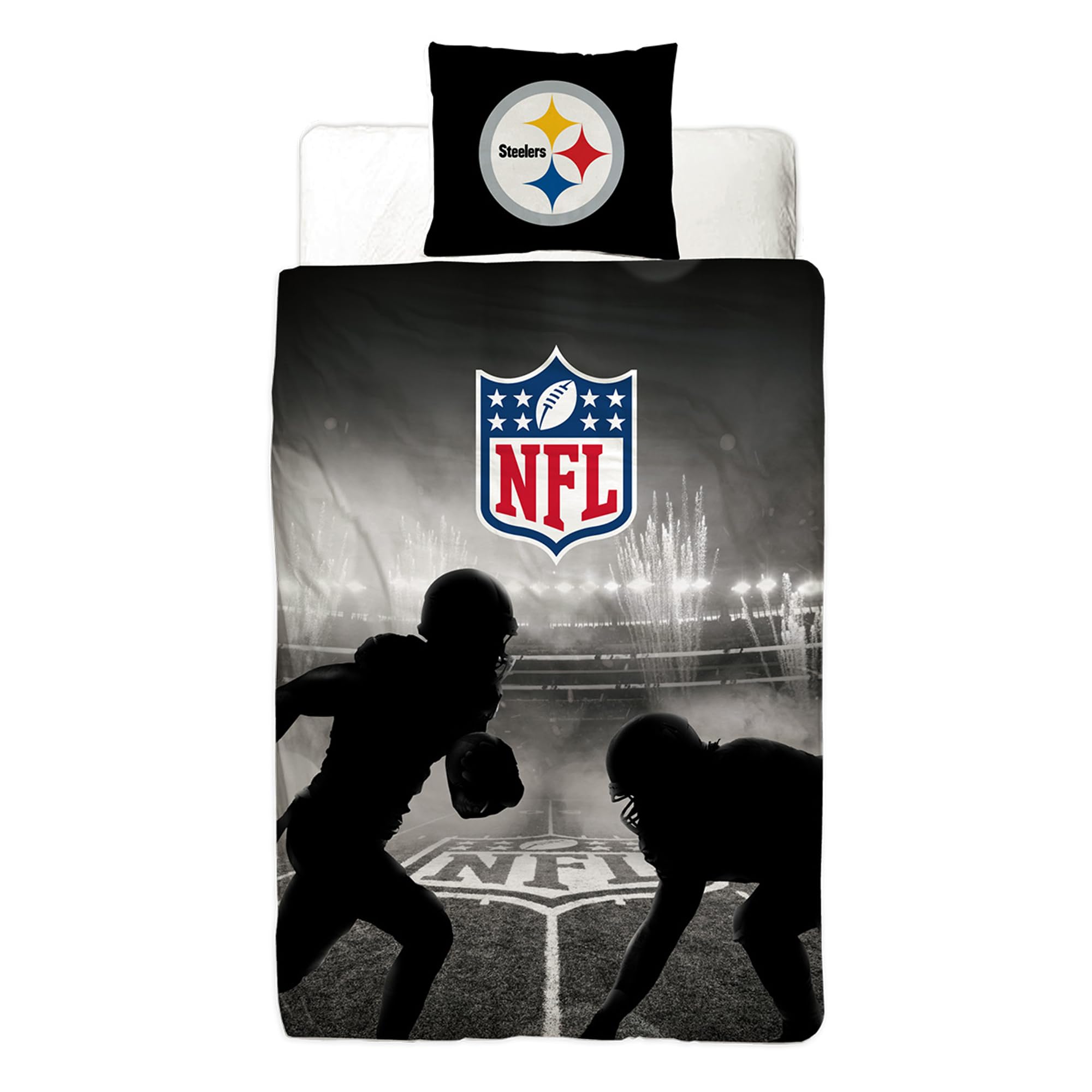 NFL Bettwäsche Pittsburgh Steelers 135 x 200 cm + 80 x 80 cm 100% Baumwolle in Renforcé-Linon-Qualität Reißverschluss American Football Fan Super Bowl Steely McBeam Wende-Bezug deutsche Größe
