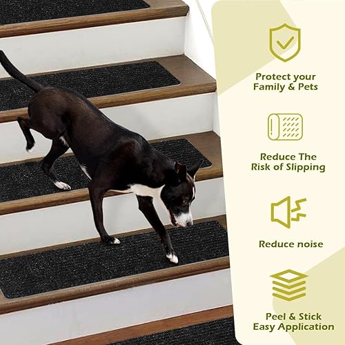 Miniatura 34 de Alfombra antideslizante para peldaños de 30 x 30 pulgadas, alfombra de aterrizaje a juego, antideslizante, resistente al deslizamiento, color negro