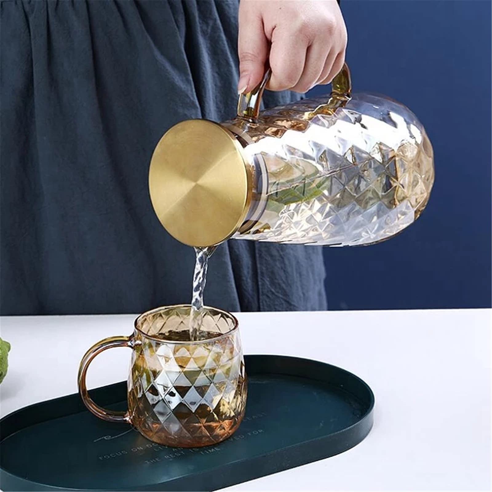 Transparenter Kühlschrankwasser-Fruchtkrug, Glaskrug Mit Deckel, Eisteekrug, Wasserkrug, Heißes Und Kaltes Wasser Für Limonade, Eistee,Amber-One Size