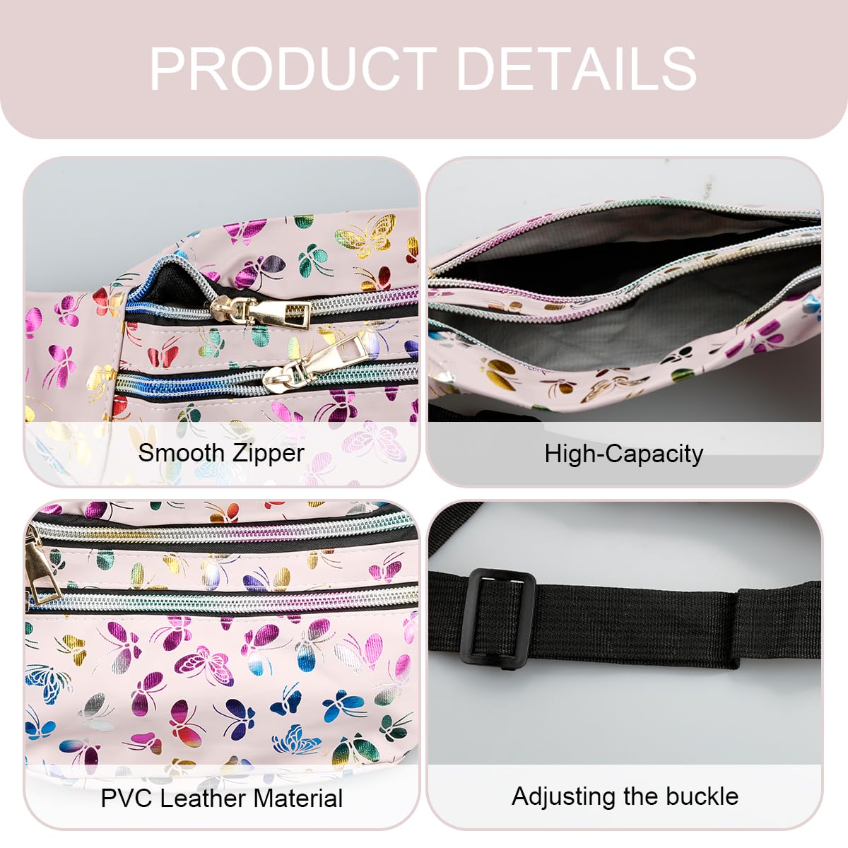 Women Waist Bag, GLADFRESIT Butterfly Waterproof Fanny Pack Fashion Travel Belt Bag Waist Pack for Sports Running Hiking (Pink) - Image 3