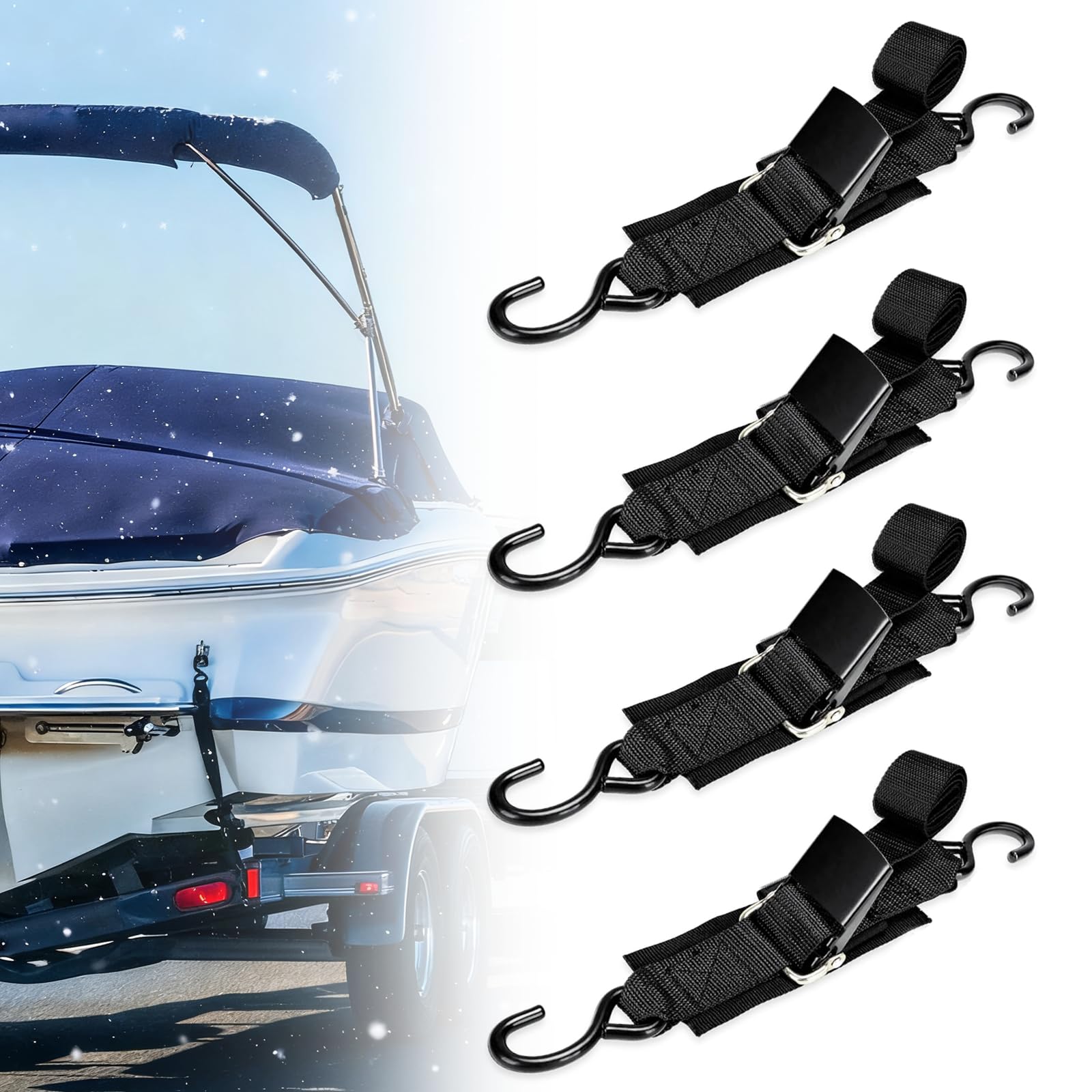 Cinghie di fissaggio per rimorchio barca, 120 cm, resistenti, regolabili, con fibbia a sgancio rapido, ganci antigraffio per pontoni, moto d'acqua, pontoni, barche a remi, kayak (4 pezzi)