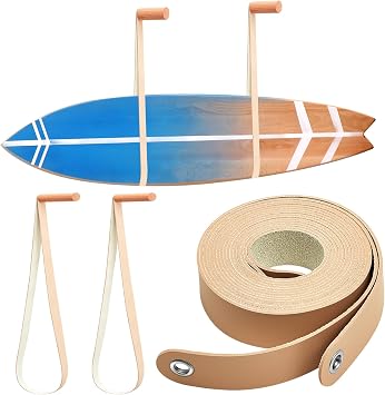 Vercraft 2 Pcs Surf Board Wall Mount Leather Surf Board Rack Sustainable Snowboard Wall Hangers Hanging Indoor Storage for Snowboard Longboard Wakeboard Accessories