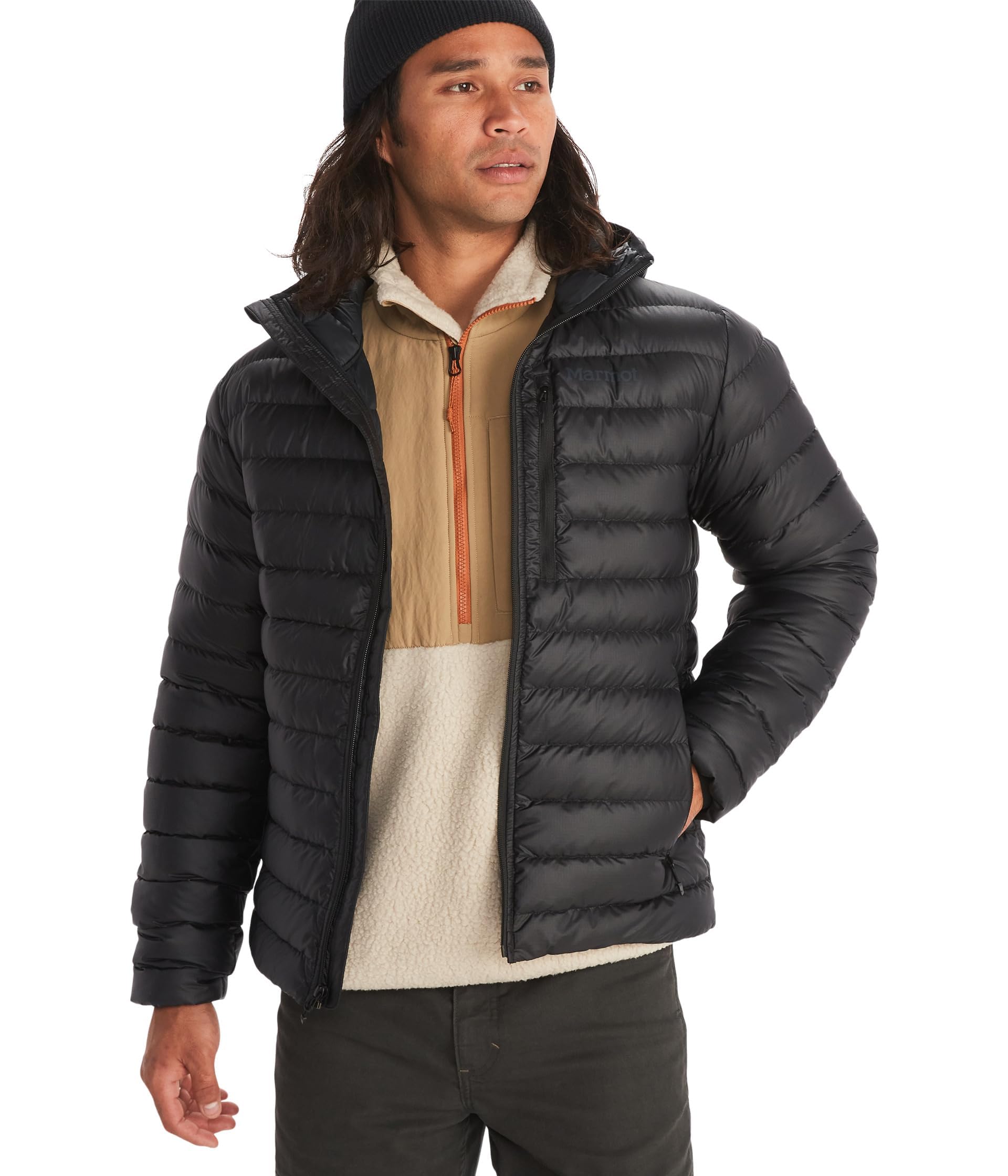 Marmot Herren Highlander Hoody – Leichte Daunenjacke, warme Winterjacke, wasserabweisende Steppjacke, winddichte Funktionsjacke, klein verpackbare Outdoorjacke mit Kapuze (Schwarz, XL)