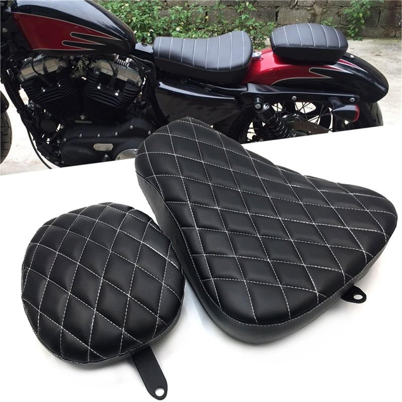 Poduszka Do XL1200 XL883 XL 883 72 48 2004-2019 | Skórzana poduszka kierowcy Poduszka pojedynczego siedzenia Poduszka pasażera(Front E)