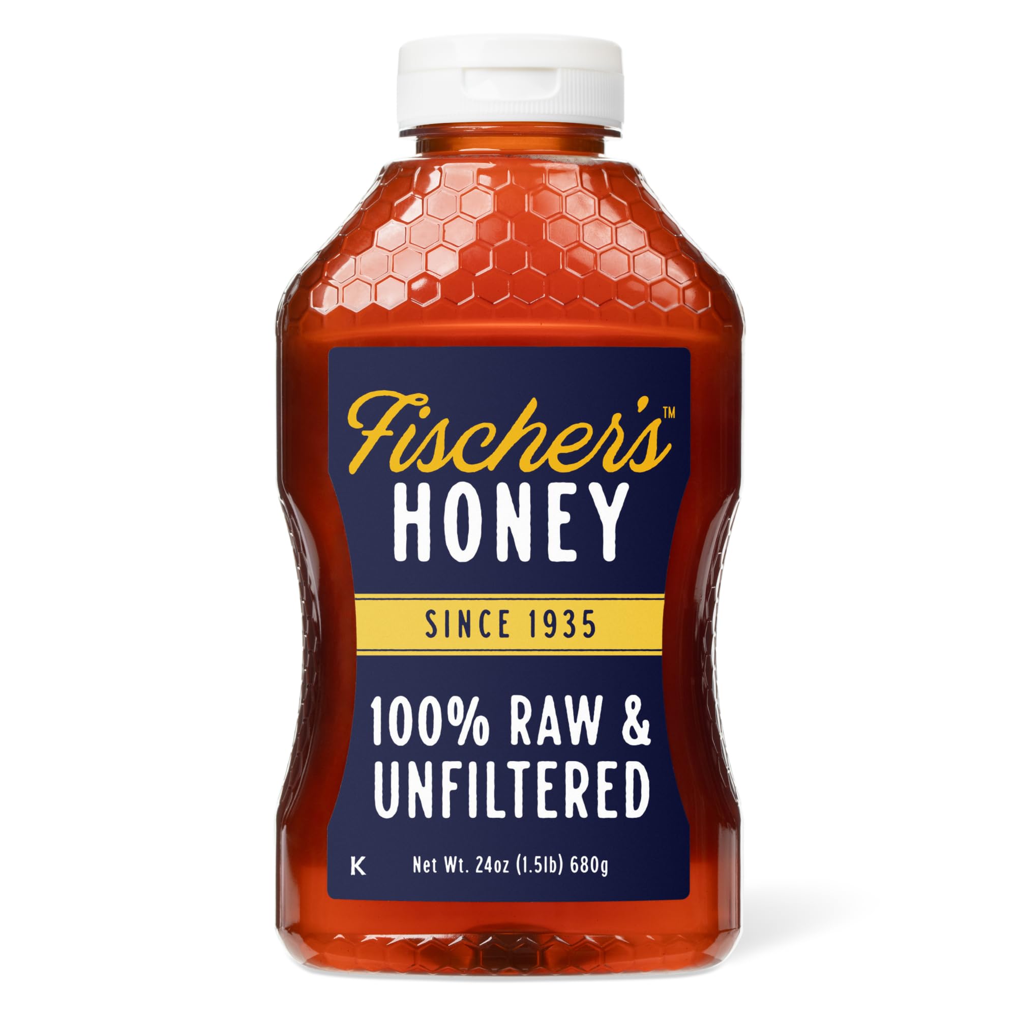Fischer's 100% Pure, Raw & Unfiltered Honey, 24 oz – All-Natural Sweetener – Rich Flavor Profile, Packed with Nutrients
