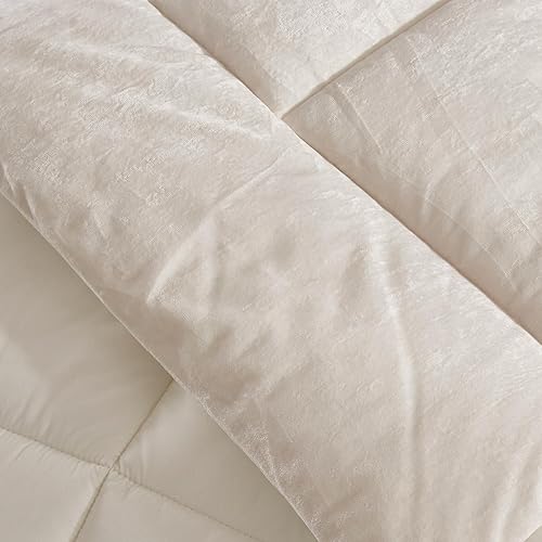 Miniatura 7 de HYPREST Juego de edredón de terciopelo tamaño King, 3 piezas de edredón de terciopelo elegante, ultra suave, color blanco
