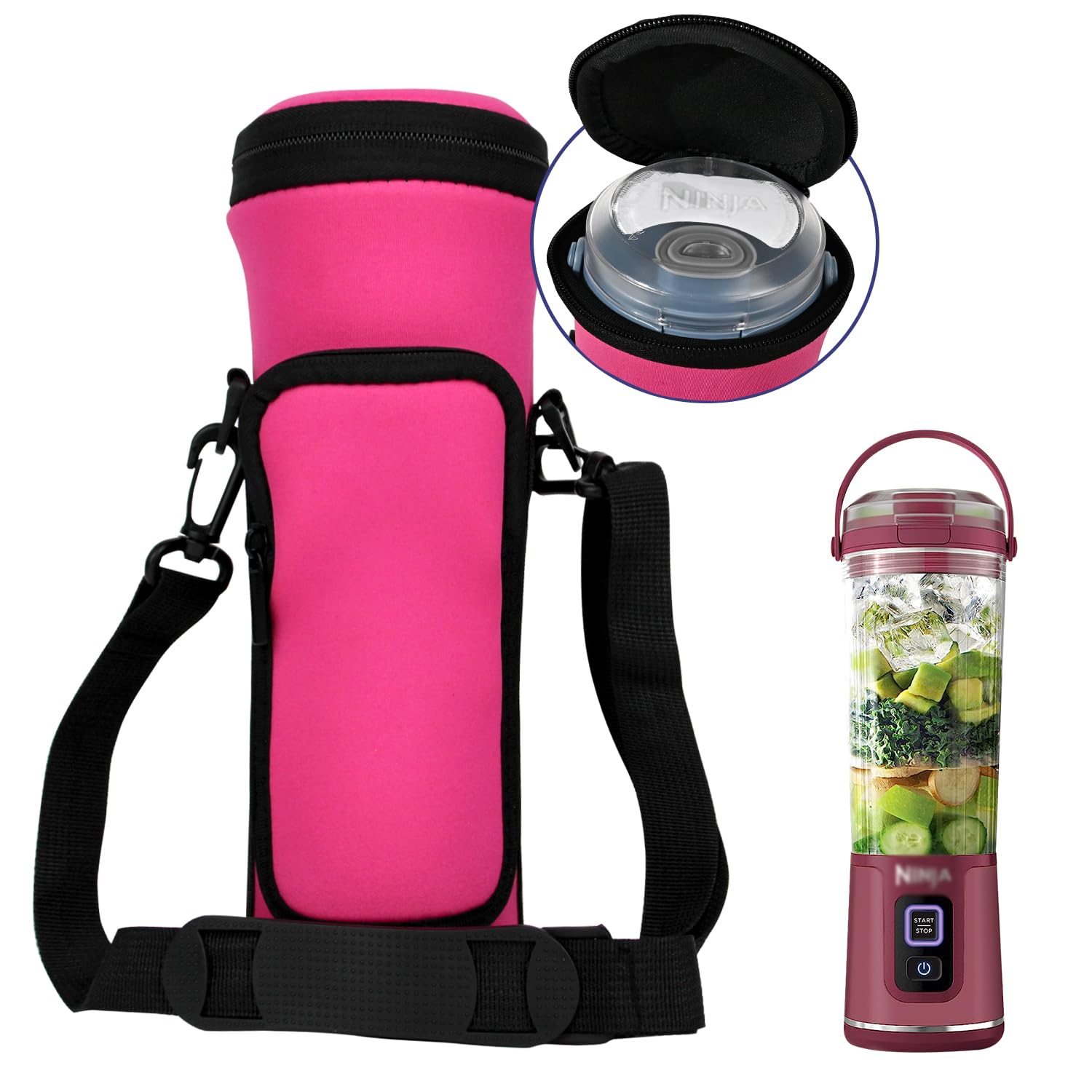 Nueness-Ror Portable Blender Carrying Case with Lid for Ninja BC151 Blast Portable Blender, Flip Travel Insulated Sleeve with Adjustable Crossbody Strap and Accessory Pocket (Red)