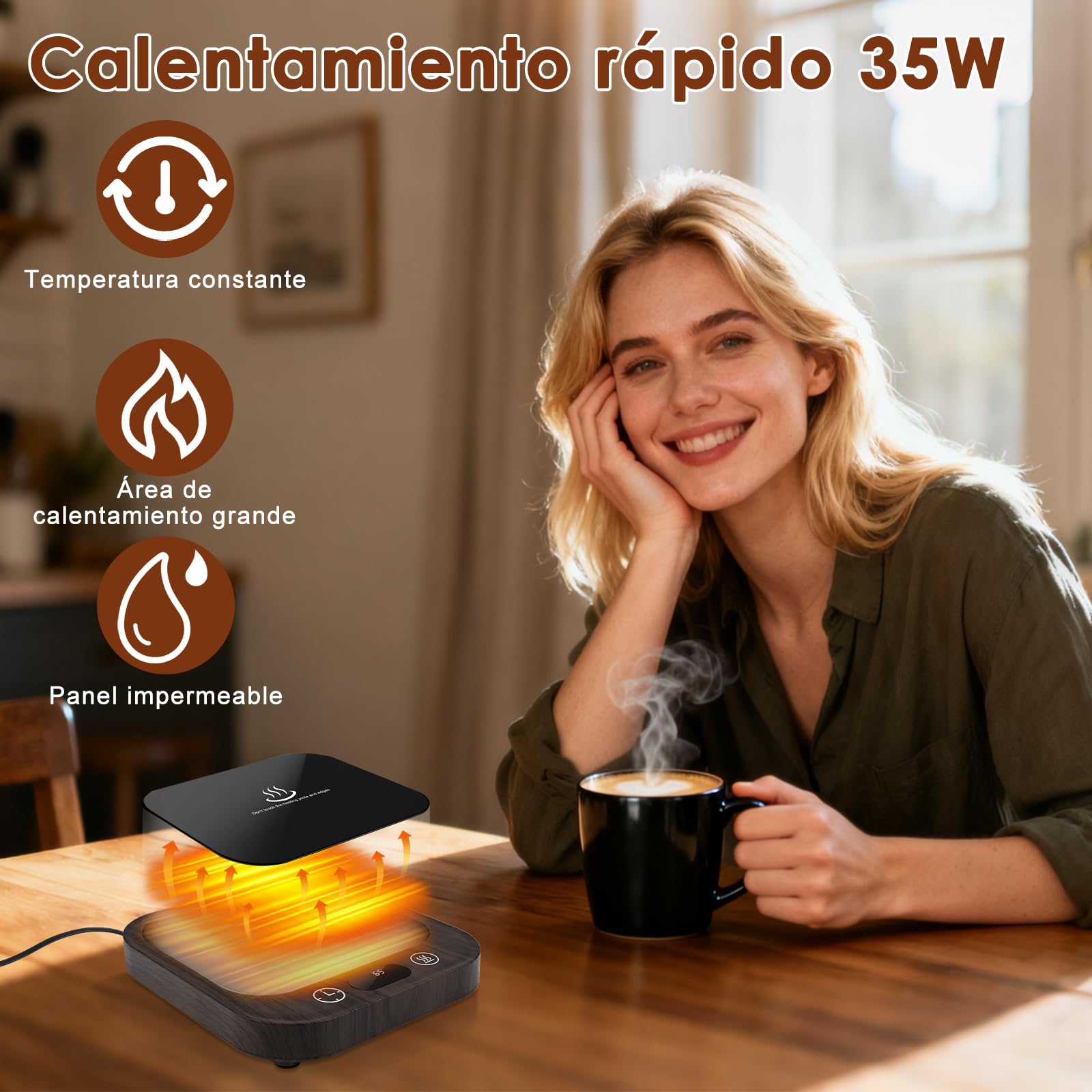 Calentador Tazas Calentador de Taza Café,con 4 Ajustes Temperatura,Horario de 2 a 8 Horas,Apagado Automático de 8 Horas,Calentador de Café para Oficina, para Café, Té, Leche, Vela, Bebidas