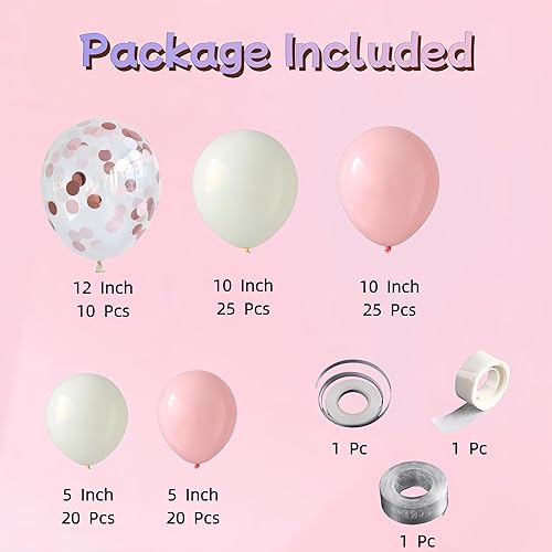 Miniatura 3 de 100 globos rosados con globos rosas y blancos de confeti para fiesta de cumpleaños, novia, baby shower, compromiso, decoración de fiesta de boda