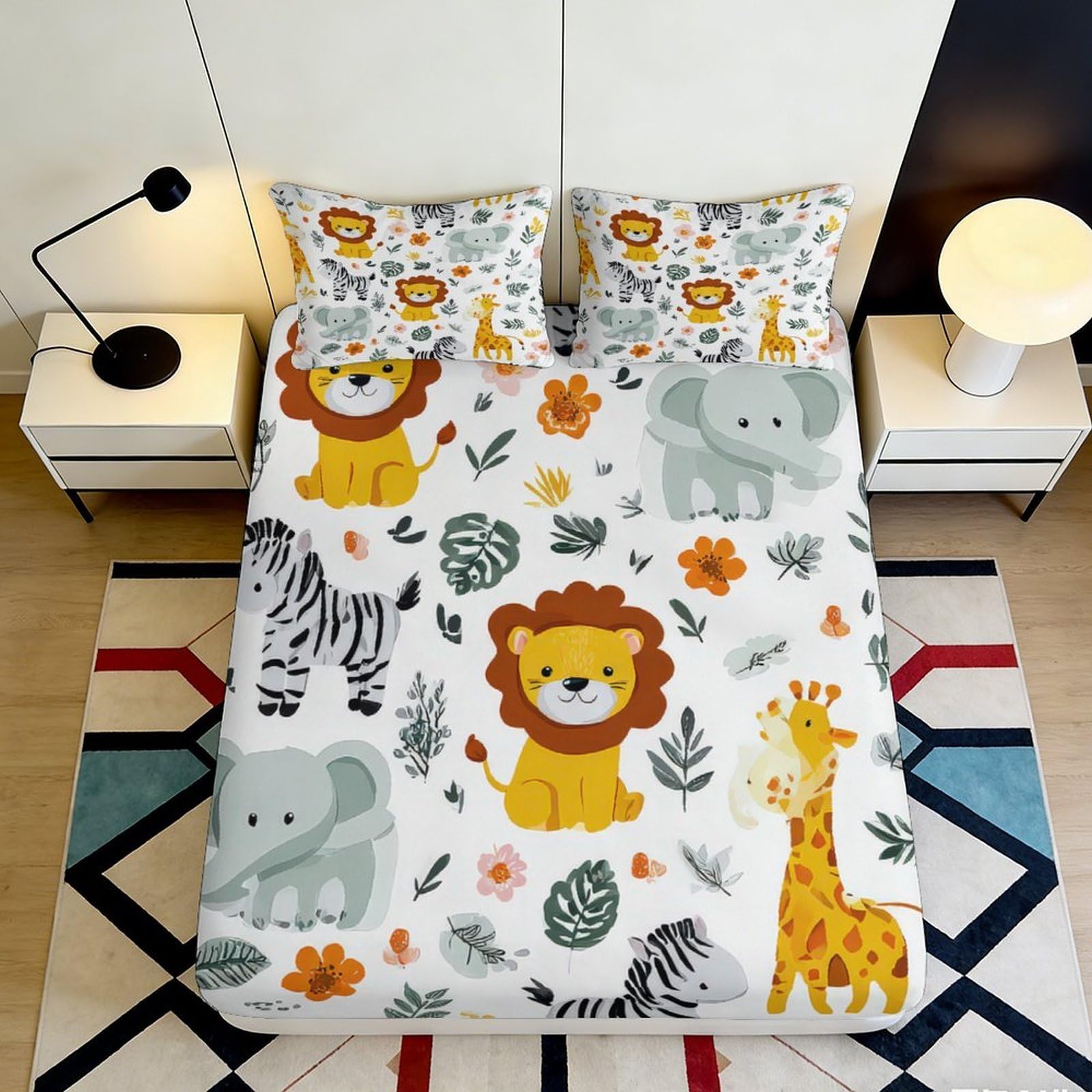 Pnayamiorkfel Style-5 3D Printed Jungle Lion Fitted Sheet Microfiber Soft Animal Safari Bed Cover For Bedroom Guest Room Decor 90X200x25cm