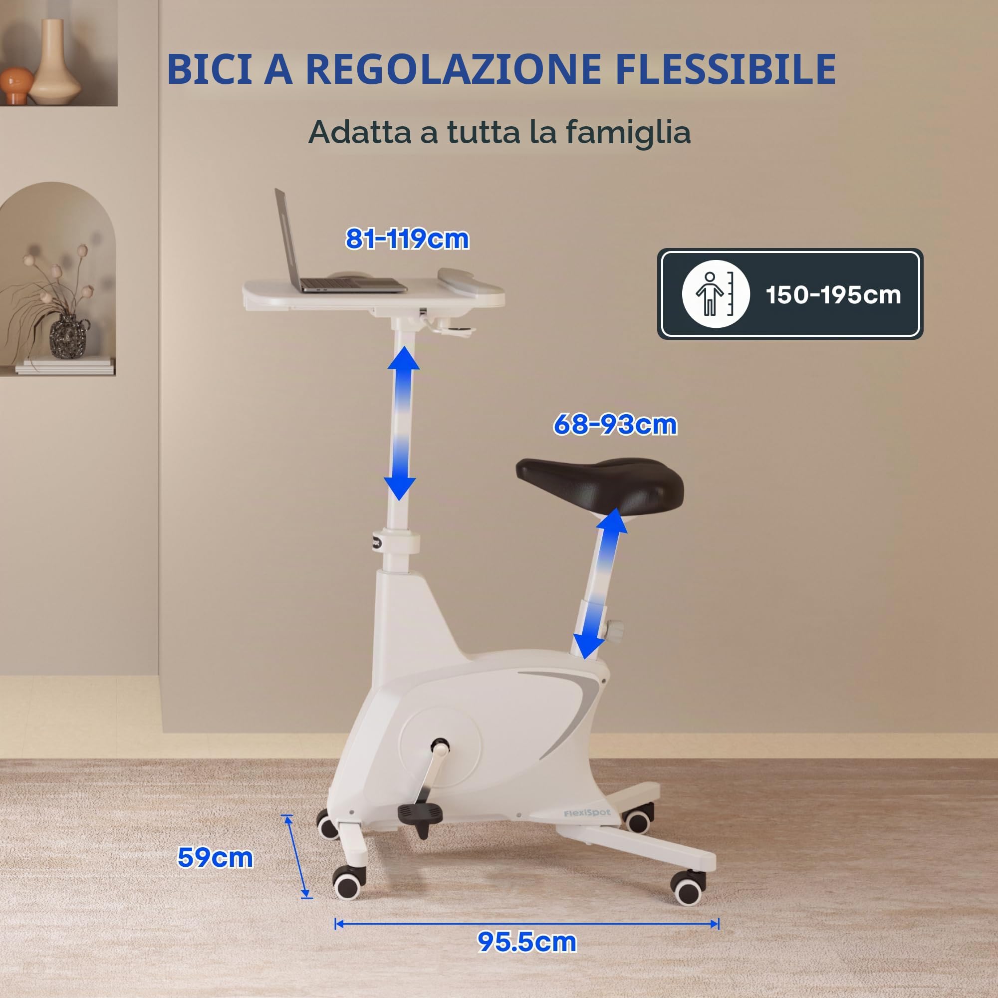 FlexiSpot V9 Lite Cyclette con Scrivania, Bicicletta da Fitness Portatile con Telaio Stabile e Funzionamento Silenzioso, per Casa e Esterni, Capacità 100 kg, Allenamento Aerobico