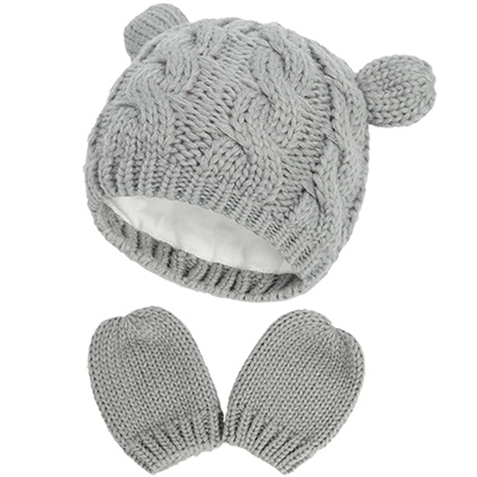 Exceforeexcefore Newborn Baby Winter Beanie Hat Mittens Set Infant