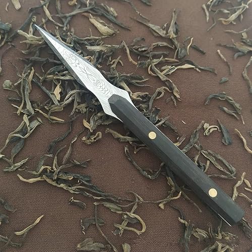 Miniatura 8 de Cortador de aguja de té Puer chino de ébano de acero inoxidable, cuchillo de té de Damasco, cortador de té delicado para el hogar, herramientas de