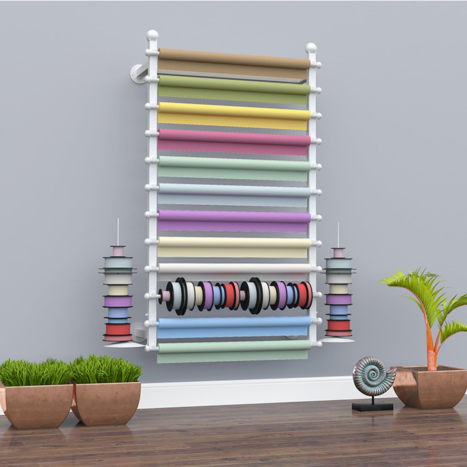 Organizer per nastri, montaggio a parete, in metallo, a 12 ripiani, per lavori artigianali, negozi di fiori, confezioni regalo e pasticcerie