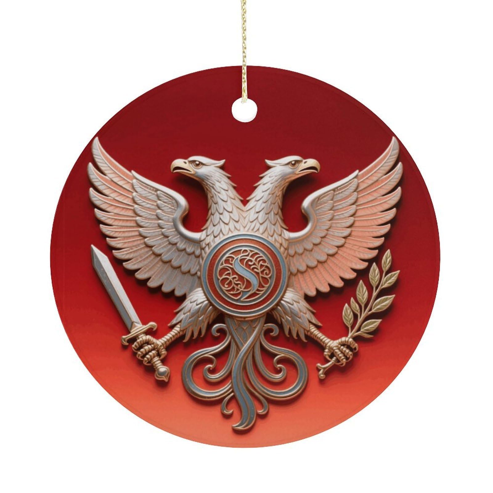 Personalized Christmas Ornaments 2025 Ceramic Hanging Eagle Sword Olive Ornaments with Gold String Double-Sided Vintage Holiday Decorations for Tree Mantel Tabletop Xmas Party Favors