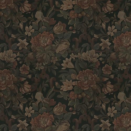 Dimoon Vintage Wallpaper Peel and Stick Dark Green Floral Wallpaper 16.1"x236"Flower Leaf Contact Paper for Bedroom Thicken Waterproof Self Adhesive Wall Paper Removable Shelf Liner Vinyl Roll