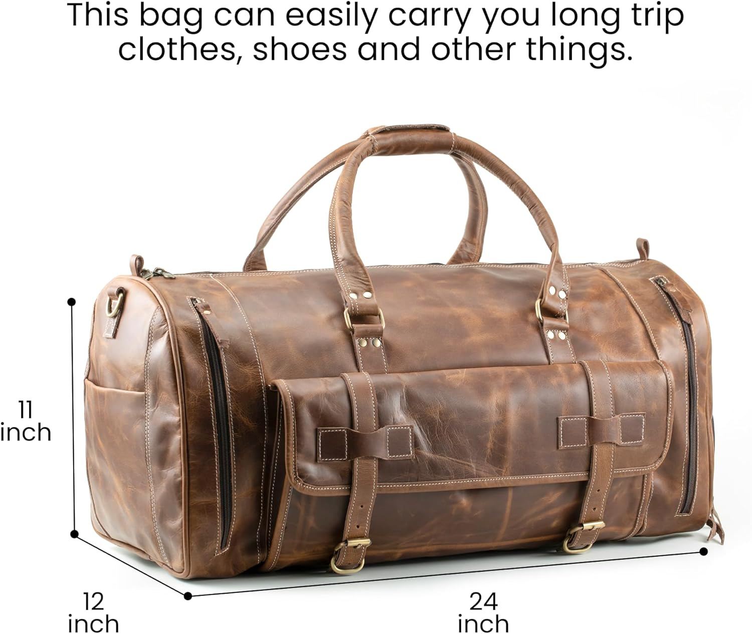 Handmade World Duffel Travel Bag For Men & Women 'The Gallivant' 24 Inch Genuine Leather Large Weekender For Sports Luggage Business