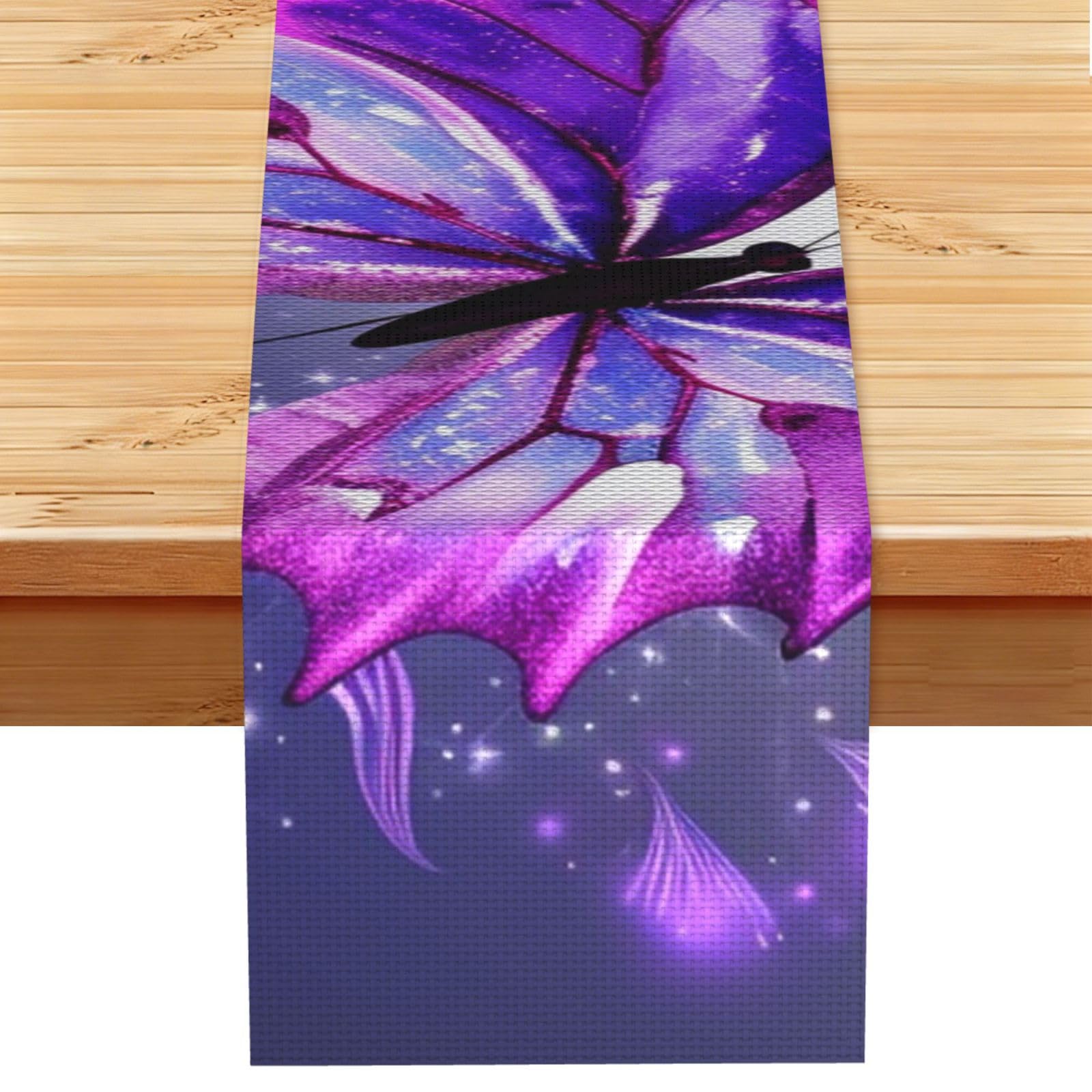 Fodpand Black Rustic Cotton Linen Table Runner, Watercolor Purple Butterfly Table Runners 13 X 72 Inches, Modern Elegant Farmhouse Tablecloth, Washable Kitchen Dining Table Decoration For Home Party Decor