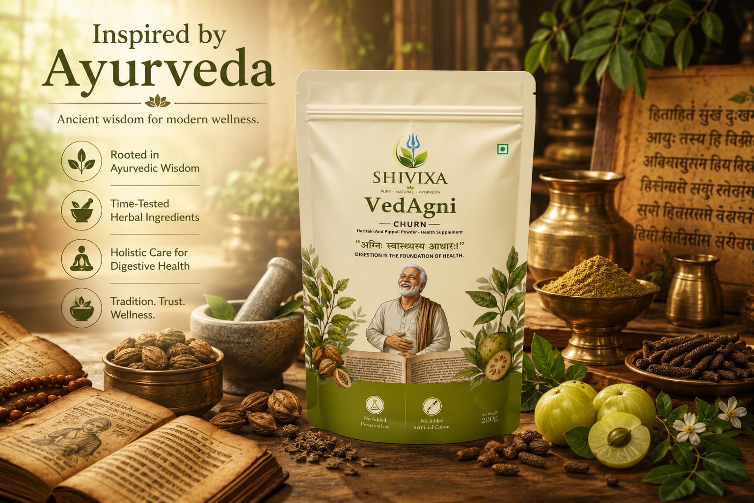 VedAgni Churna | Ayurvedic Digestive Powder | Helps Relieve Gas, Acidity, Bloating & Constipation | Supports Gut Health, Digestion & Metabolism | Plant Based Natural ayurvedic Laxative for men & woman | 200g Pack of 1 — Amazon image 4