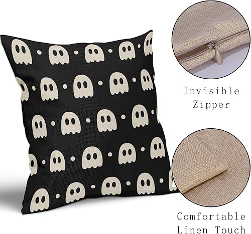 Miniatura 4 de Juego de 2 fundas de almohada de fantasma negro y beige de 18 x 18 pulgadas  18.0 x 18.0 in., bonitas fundas de almohada decorativas de lino de
